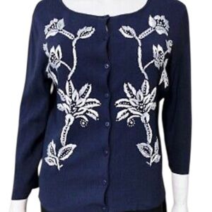 Ann Taylor Loft Woman’s Top Button Down Embroidered Cardigan Sweater Size M